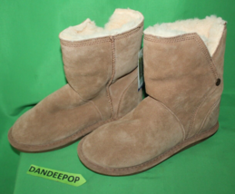 Bearpaw Brown Cow Suede Wool Sheepskin Short Boot Shoes Size Women&#39;s 7 W... - £42.71 GBP