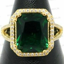 7Ct Emerald Cut Simulated Green Emerald Women&#39;s Ring 925 Silver Gold Plated  - £101.19 GBP