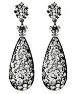 Amrita Singh Eloise Crystal Black Enamel Large Statement Earrings ERC 54... - $24.26