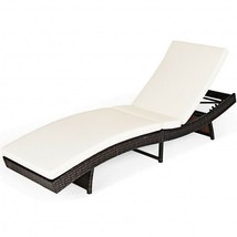 Patio Folding Chaise Lounge with 5 Adjustable Levels and Cushion-White - $185.00