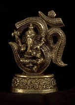 Ganesha Statue - Thailand Brass Seated Ganesh &amp; Ohm Statue Amulet - 6.5cm(2.55&quot;) - £24.19 GBP