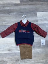 Great Guy Red Plaid Collared Shirt &amp; Blue Train Sweater Vest 18 Months NWT - $24.70