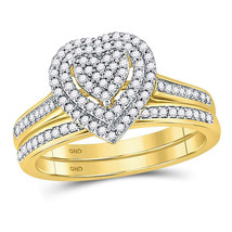 10k Yellow Gold Womens Diamond Heart Bridal Wedding Engagement Ring Set 1/3 Cttw - £366.90 GBP