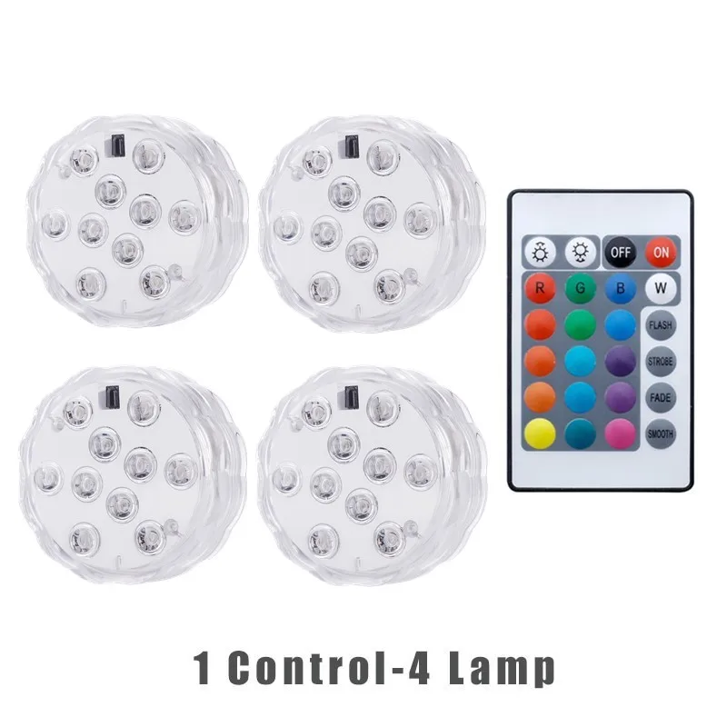 4 Pcs 10leds LED Submersible Light Remote RGB Swimming Pool Underwater Lamp for  - £167.40 GBP