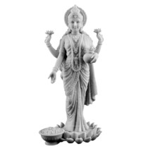 LAKSHMI STATUE 10&quot; Hindu Indian Wealth Goddess White Marble Finish Resin Laxmi - £50.80 GBP