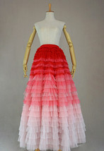Red and White Ruffle Tiered Tulle Skirt Gown Women Custom Size Full Tulle Skirt  image 9