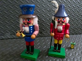 2x Vintage Christmas Wooden Toy Soldier 8” inch Nutcracker 1990&#39;s Blue &amp; Red - £31.57 GBP