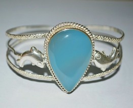 Vintage Natural Chalcedony Silver Bracelet &quot;Dolphins&quot; - £23.60 GBP