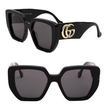 GUCCI 0956 Black 003 GG Gold Logo Chunky Sunglasses GG0956S Women Authentic - £354.83 GBP