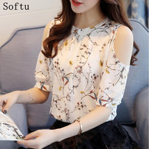 Softu Women&#39;s Fashion Elegant Off  Blouses Chiffon Print Blusas  Shirt For Women - £151.84 GBP