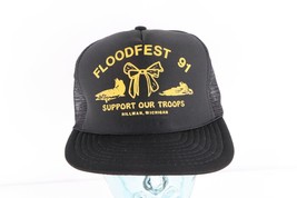 Vintage 90s Floodfest 1991 Fishing Tournament Michigan Roped Trucker Hat Black - £22.90 GBP