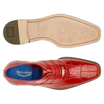 Men Belvedere Shoes Mare Genuine Ostrich Eel Leather Lace up Ant. Red  2P7 image 4