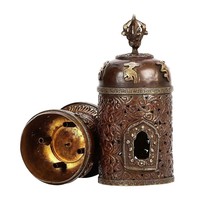 Antique Brass Incense Burner Holder Candle With Om maani Mantra Jali Work Home - £35.15 GBP