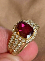 2.50Ct Cushion CZ Pink Ruby Halo Engagement Ring 14k Yellow Gold Plated Sliver - £95.91 GBP