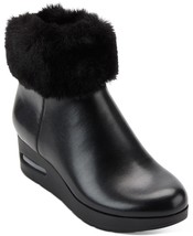 NEW DKNY BLACK LEATHER FUR WEDGE COMFORT BOOTS BOOTIES SIZE 8 M - £71.76 GBP