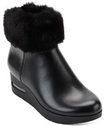 NEW DKNY BLACK LEATHER FUR WEDGE COMFORT BOOTS BOOTIES SIZE 8 M - £76.16 GBP