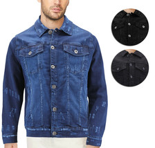 Men’s Classic Distressed Casual Button Up Stretch Jean Trucker Denim Jacket - $38.80
