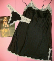 Victoria&#39;s Secret S thong+M SLIP+thigh high stocking BLACK WHITE lace VE... - $99.99