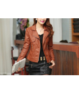 Women Stylish Brown Leather Handmade Fashion Partywear Jacket - $155.99+