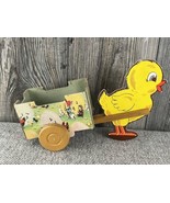 Primitive Antique Vtg Style Spring Easter Chicken Chick Pulling Cart - £27.59 GBP