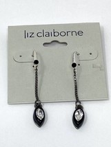 NIP  Liz Claiborne Sterling Silver Black and Rhinestone Dangle Earrings - £18.93 GBP