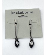 NIP  Liz Claiborne Sterling Silver Black and Rhinestone Dangle Earrings - £18.59 GBP