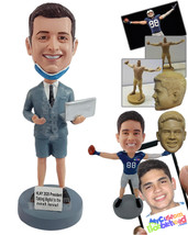 Personalized Bobblehead Funny dude taking work conferences on a laptop to the ne - £71.97 GBP