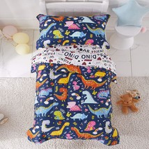 4 Piece Toddler Bedding Set, Standard Size Colorful Dinosaur Printed On Navy, In - £36.17 GBP