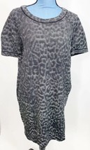 Max Mara Women&#39;s Gray/Black Leopard Crewneck Stretch Italy Shirt Dress Medium - £33.47 GBP