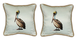 Pair of Betsy Drake Pelican Small Outdoor Indoor Pillows 12 X 12 Tan Border - £54.50 GBP