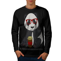 Wellcoda Coffee Happy Panda Mens Long Sleeve T-shirt, Hippie Graphic Design - £18.37 GBP