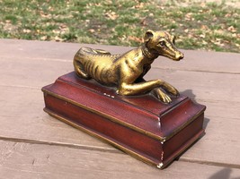 Antique Greyhound Dresser Box and Lid Ceramic Gilt Dog Crossed Paws - $69.25