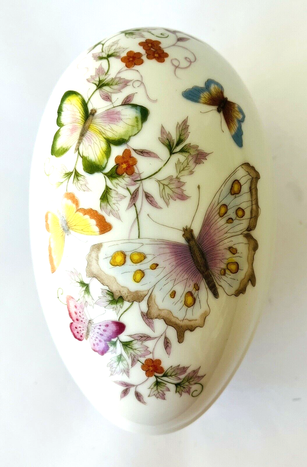 AVON Fine Porcelain Treasure Egg Trinket Box Butterflies Gold Trim Japan 1974 - $19.34