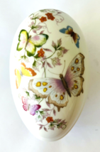 AVON Fine Porcelain Treasure Egg Trinket Box Butterflies Gold Trim Japan 1974 - £15.45 GBP