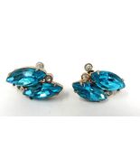 Aquamarine Rhinestone Earrings Screw Back Silver 1in tall Vintage US Sel... - $24.74