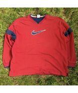 Vintage Nike Men’s V-neck Sweatshirt Sz XL Red Center Swoosh Blue Arm St... - $29.65