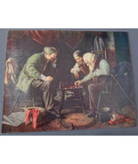 Antique Vintage Lithograph Linen Art Print Old Elderly Men Playing Chess... - $15.99