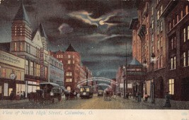 Columbus Ohio~View North High STREET-MOONLIGHT Night VIEW-TROLLEY~1910s Postcard - £6.63 GBP