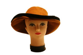 Women Brown With Black Felt Trilby Fedora Jazz Wide Brim Winter Warm Hat Vintage - £7.62 GBP