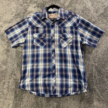 Wrangler Wrancher Pearlsnap Shirt Mens Large Blue Plaid Shiny Formal Wes... - $14.79