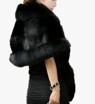 Zofirao Women's One Size Fashion Soft Long Faux Fox Fur Shawl Black image 2