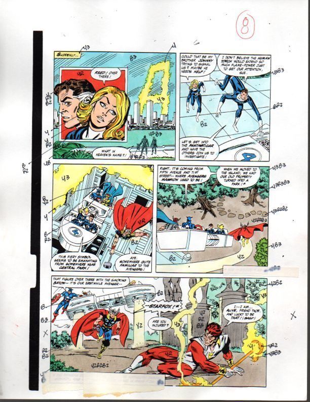Marvel Avengers 301 color guide art page 8: Captain America/Thor/Fantastic Four - $60.64