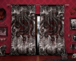 Gothic Horror Octopus Curtains, Grey, Goth Home Decor, Halloween Window Drapes,  - £130.79 GBP