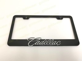 3D Cadillac Script Emblem Badge Black Powder Coated Metal License Plate Frame - $22.94