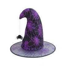 Sparkling Purple Spider Web Witches Hat With Hanging Spider Halloween Co... - $223.24 MXN