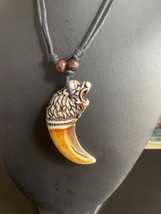 Adjustable Black Rope Tiger Pattern Men Wolf Tooth Necklace - £10.25 GBP