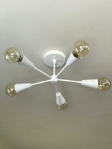 Matte White Pinwheel Sputnik Brass Chandelier Handmade 5 Arm Decorative Light - £107.23 GBP