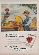 1947 Print Ad Lucky Strike Cigarettes Farmer Checks Fine Tobacco &amp; Horse Wagon - £14.99 GBP