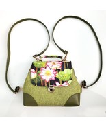 Handmade Green Faux Leather Lotus Floral Canvas Multiway Backpack 8.5&quot; x... - £54.43 GBP