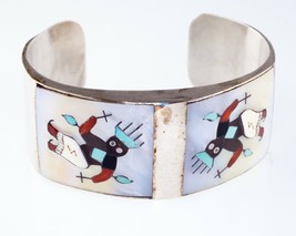 Tony Ohmsatte Argento Sterling Apache Corona Dancer Kachina Intarsio Bracciale - $542.55